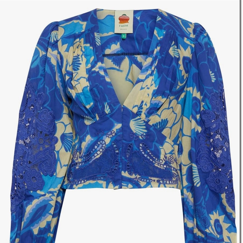 FARM Rio Blue and Beige Floral Blouse - Picture 2 of 3